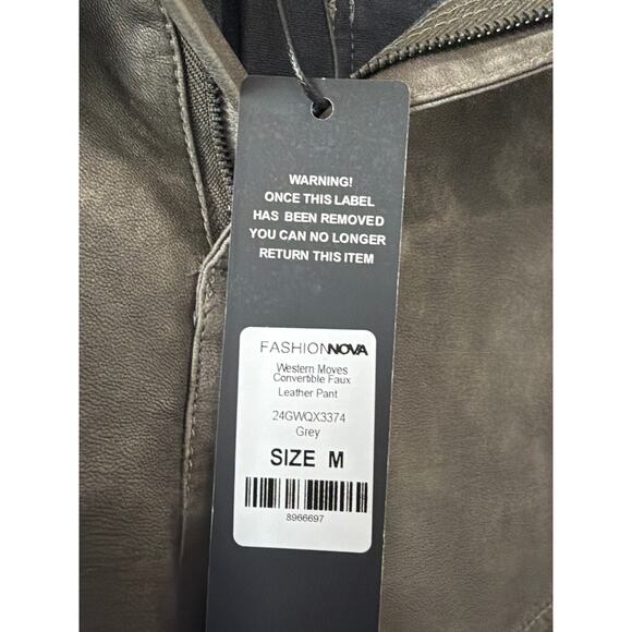 Fashion Nova Gray Western Moves Convertible Faux Leather Pants Women’s Medium - Picture 9 of 12